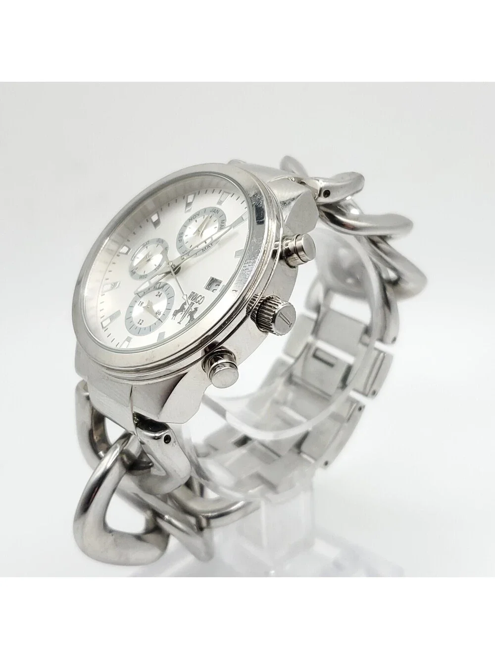Jivago Multifunction Quartz Watch Men 38mm Silver Tone Chain Band New Battery